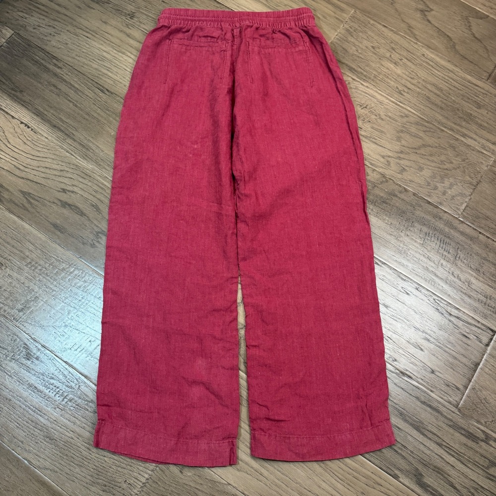 Athleta 100% Linen Pants‎ Womens 4P Petite Wide Leg Drawstring Pockets - Picture 9 of 10